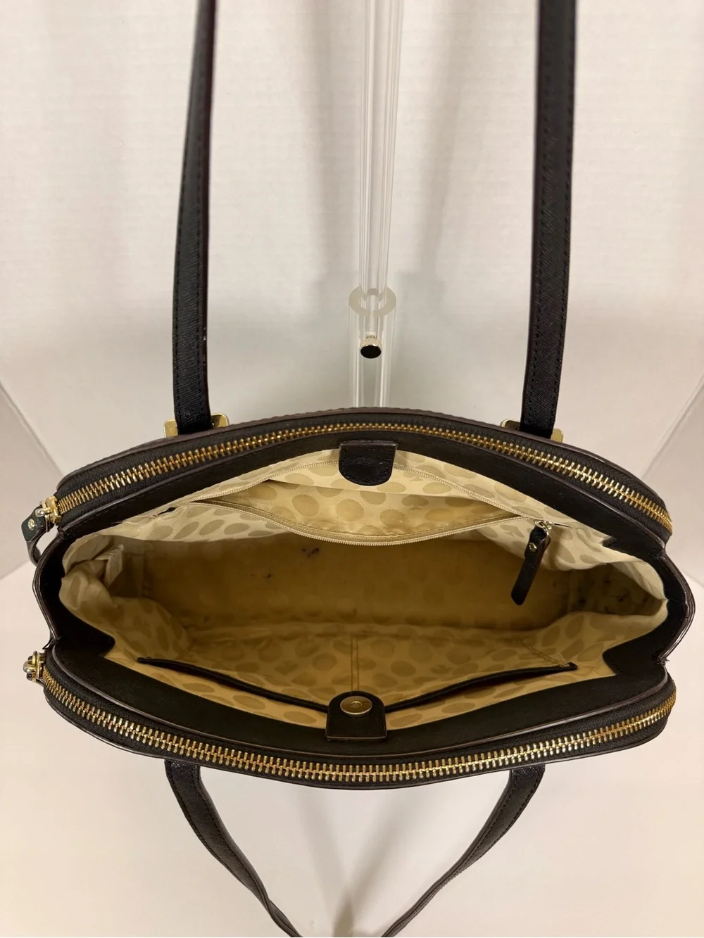kate spade black leather dome satchel with gold hardware